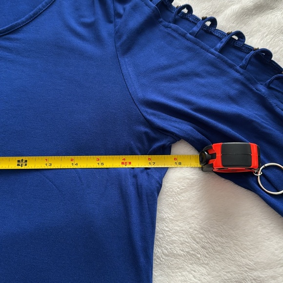Royal blue top with peek-a-boo sleeves - Picture 3 of 7